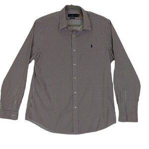 Ralph Lauren Button Down Shirt Men XXL Stripes Long Sleeve Brown Nylon Preppy